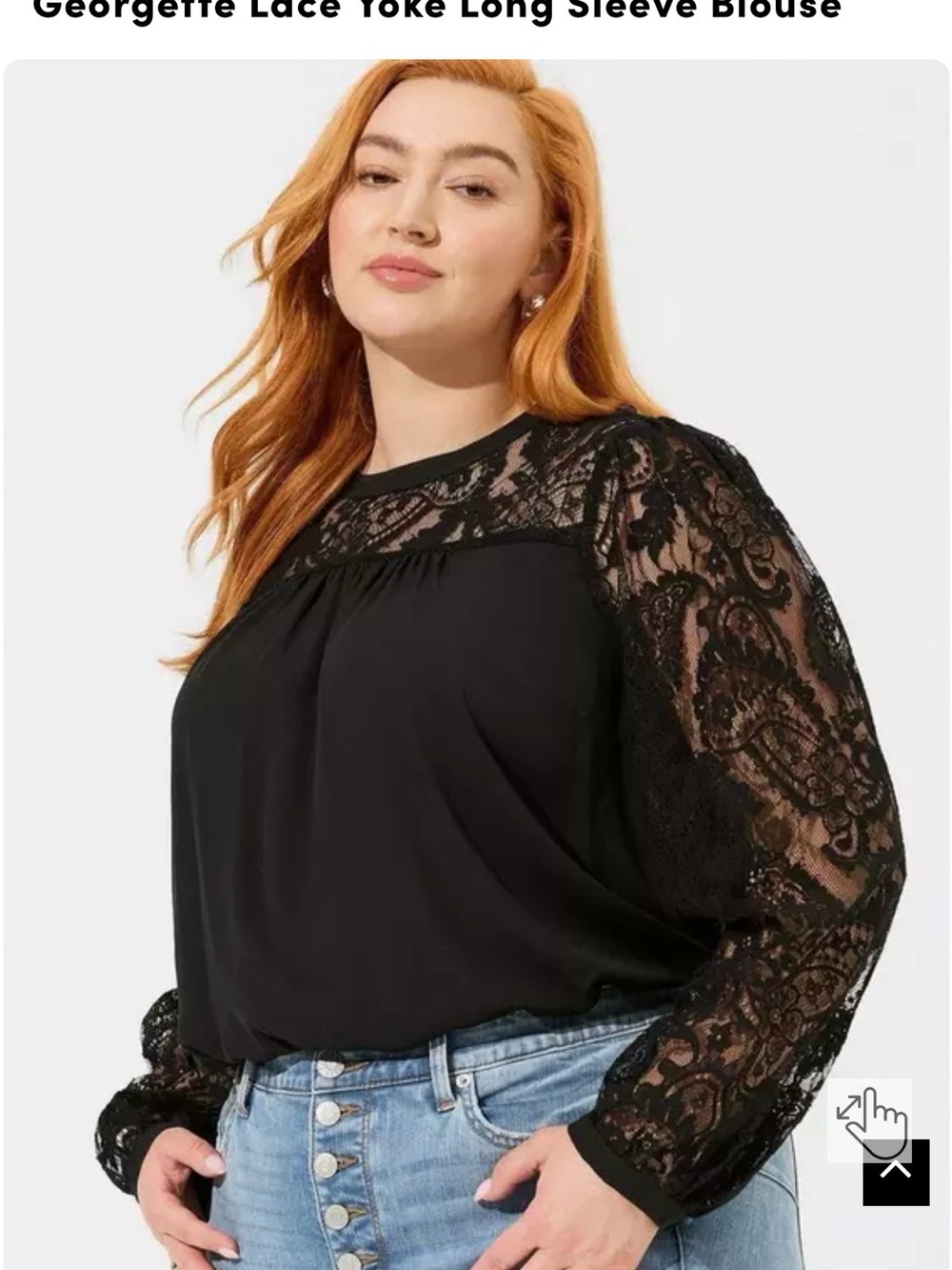 torrid Black Georgette Lace Yoke Long Sleeve Blouse